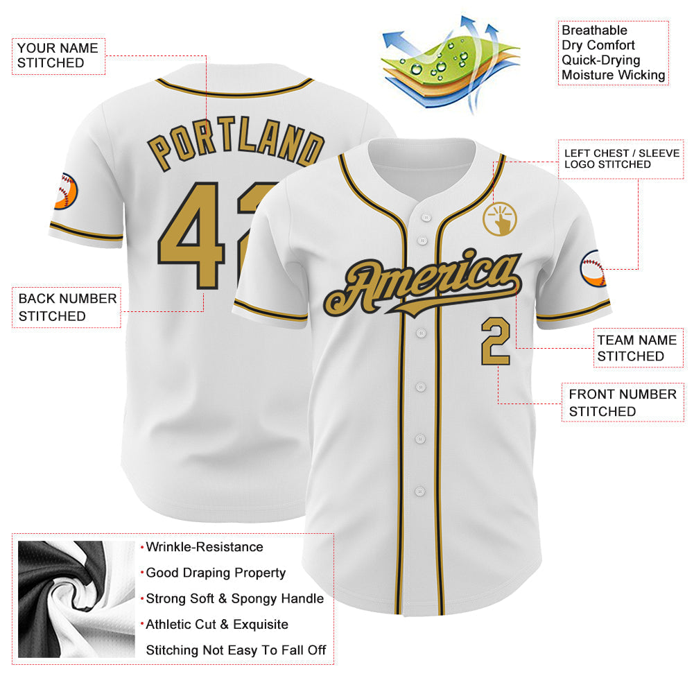 Custom White Old Gold-Black Authentic Baseball Jersey baseball jersey product view 3