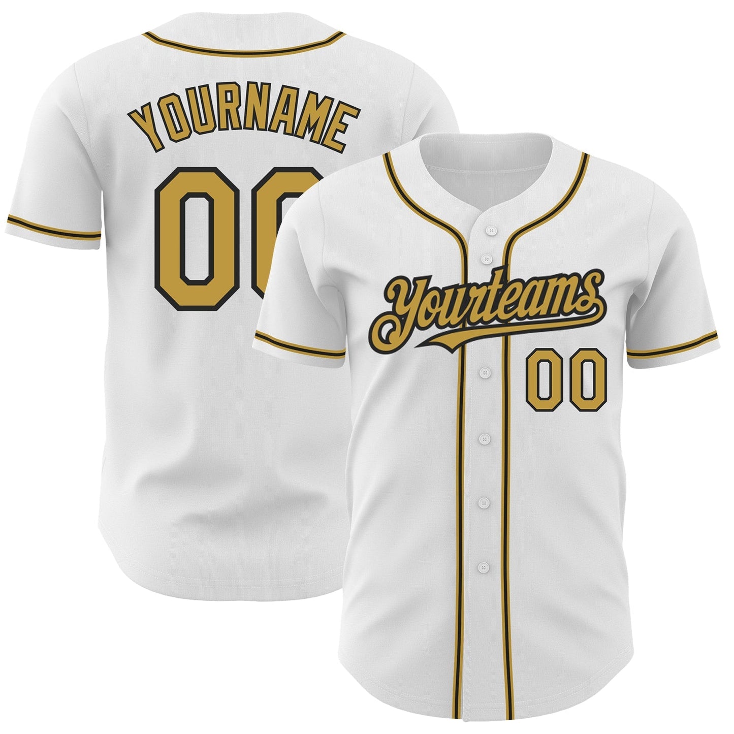 Custom White Old Gold-Black Authentic Baseball Jersey baseball jersey product view 1