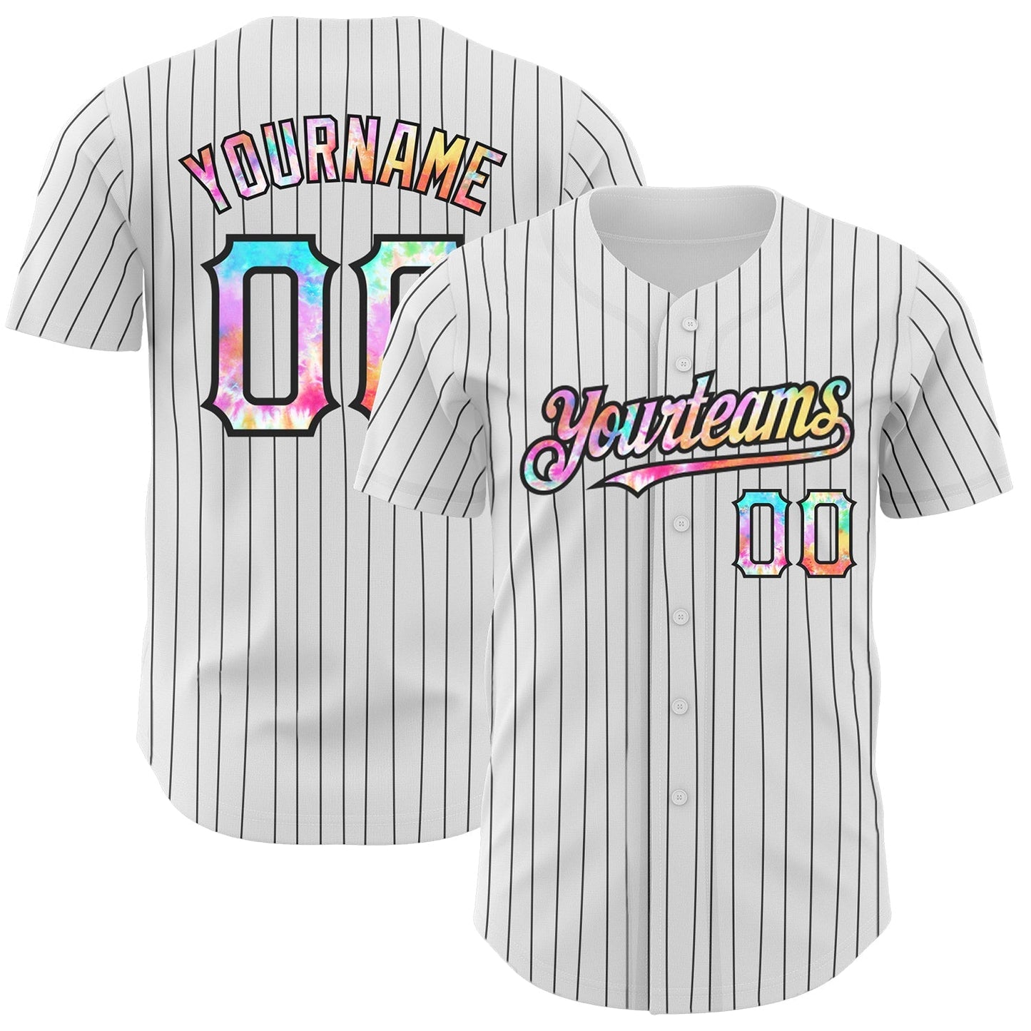 Custom White Black Pinstripe Tie Dye Authentic Baseball Jersey baseball jersey product view 1