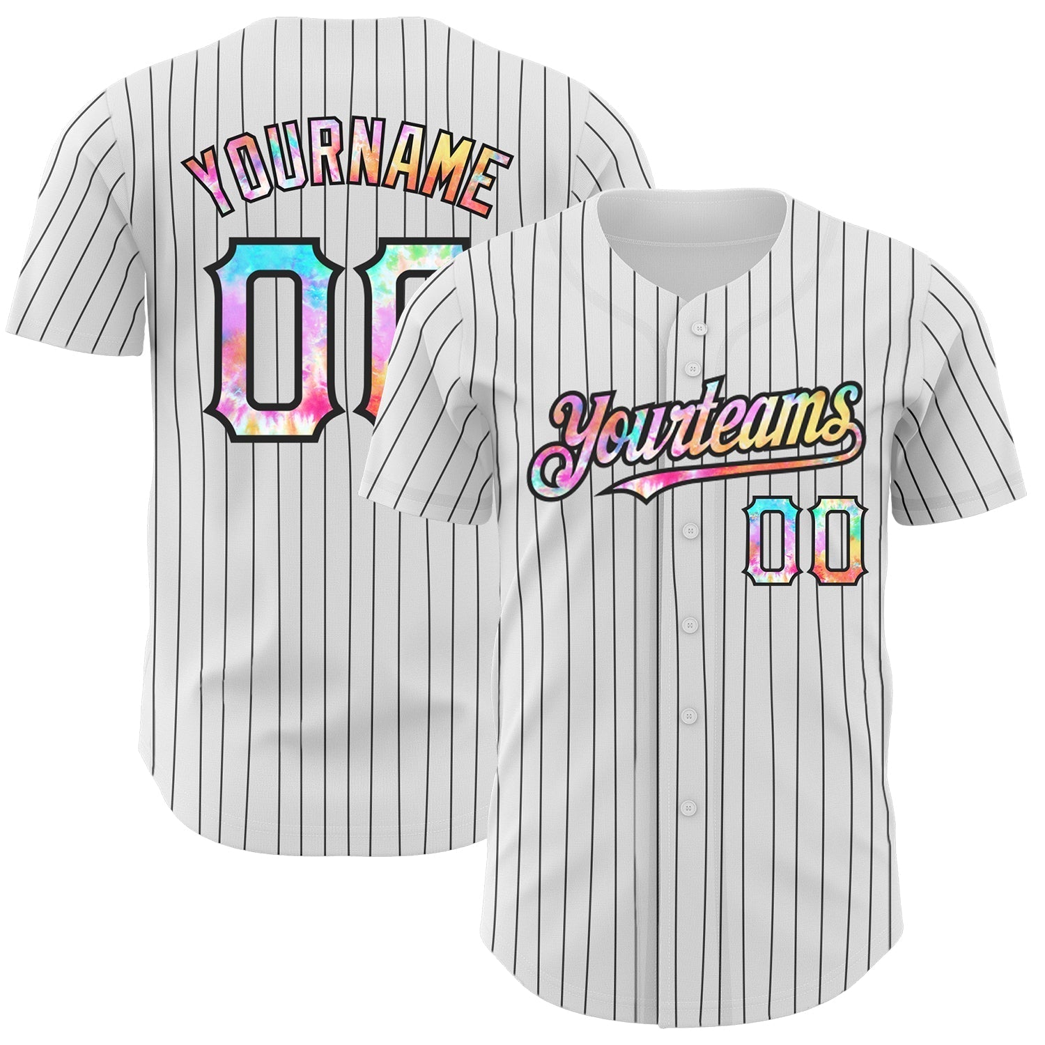 Custom White Black Pinstripe Tie Dye Authentic Baseball Jersey baseball jersey product view 1