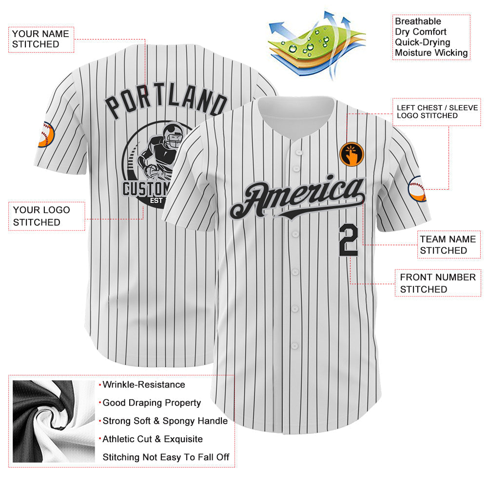 Custom White Black Pinstripe Gray Authentic Baseball Jersey baseball jersey product view 3