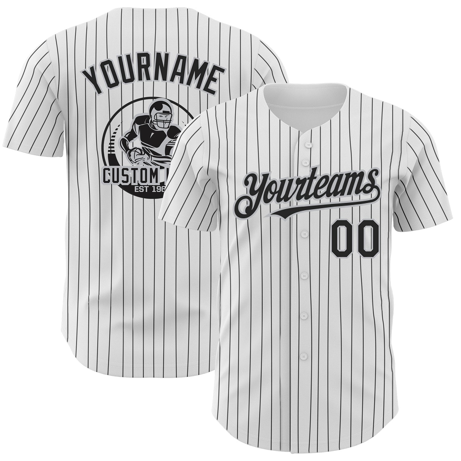 Custom White Black Pinstripe Gray Authentic Baseball Jersey baseball jersey product view 1