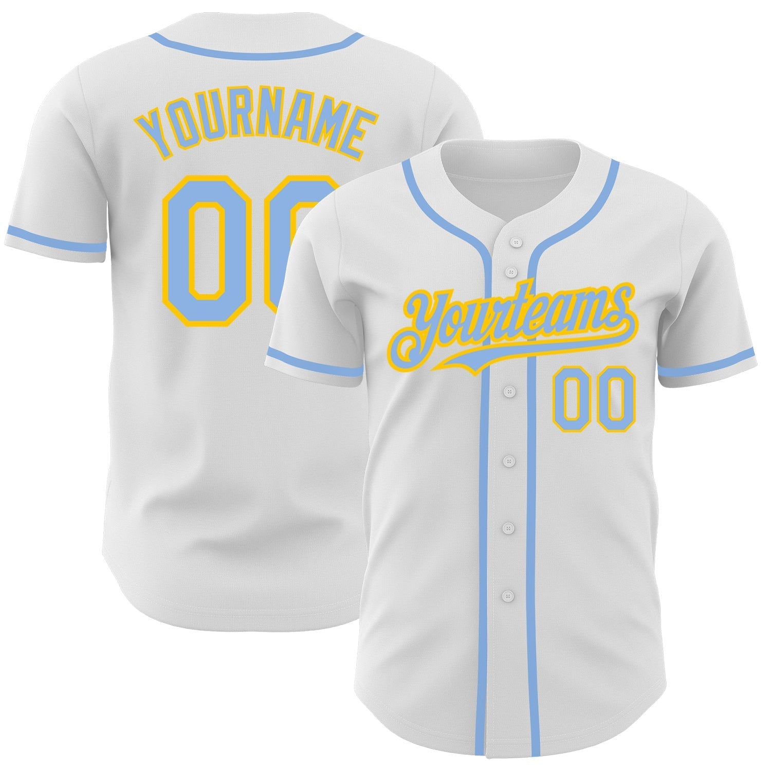 Custom White Light Blue-Yellow Authentic Baseball Jersey baseball jersey product view 1