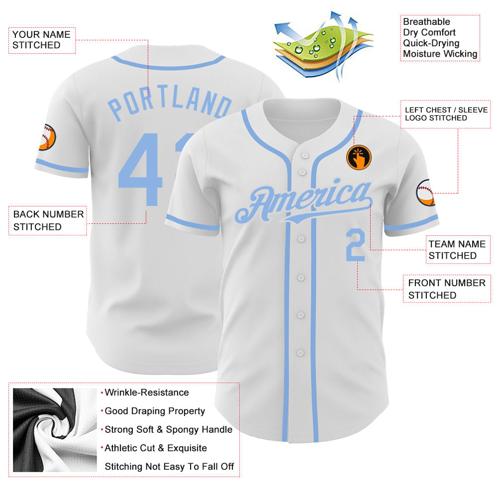 Custom White Light Blue Authentic Baseball Jersey baseball jersey product view 3