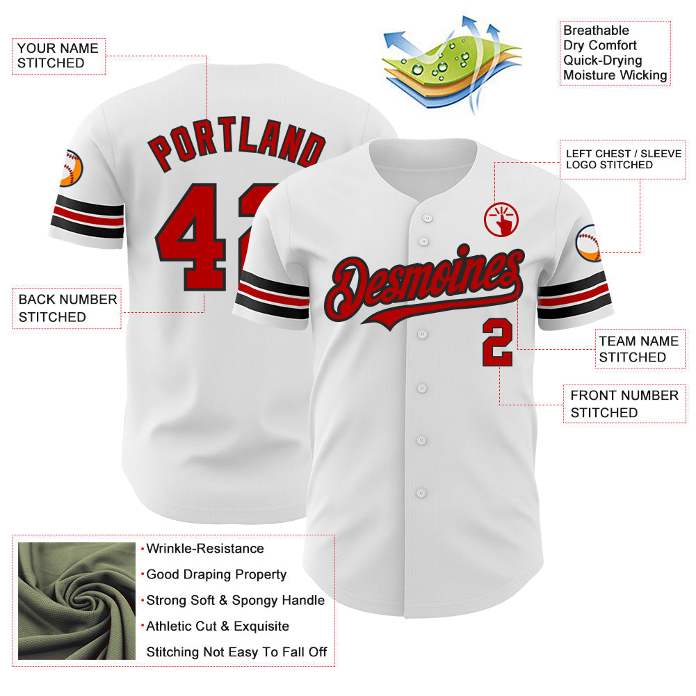 Custom White Red-Black Authentic Baseball Jersey baseball jersey product view 3