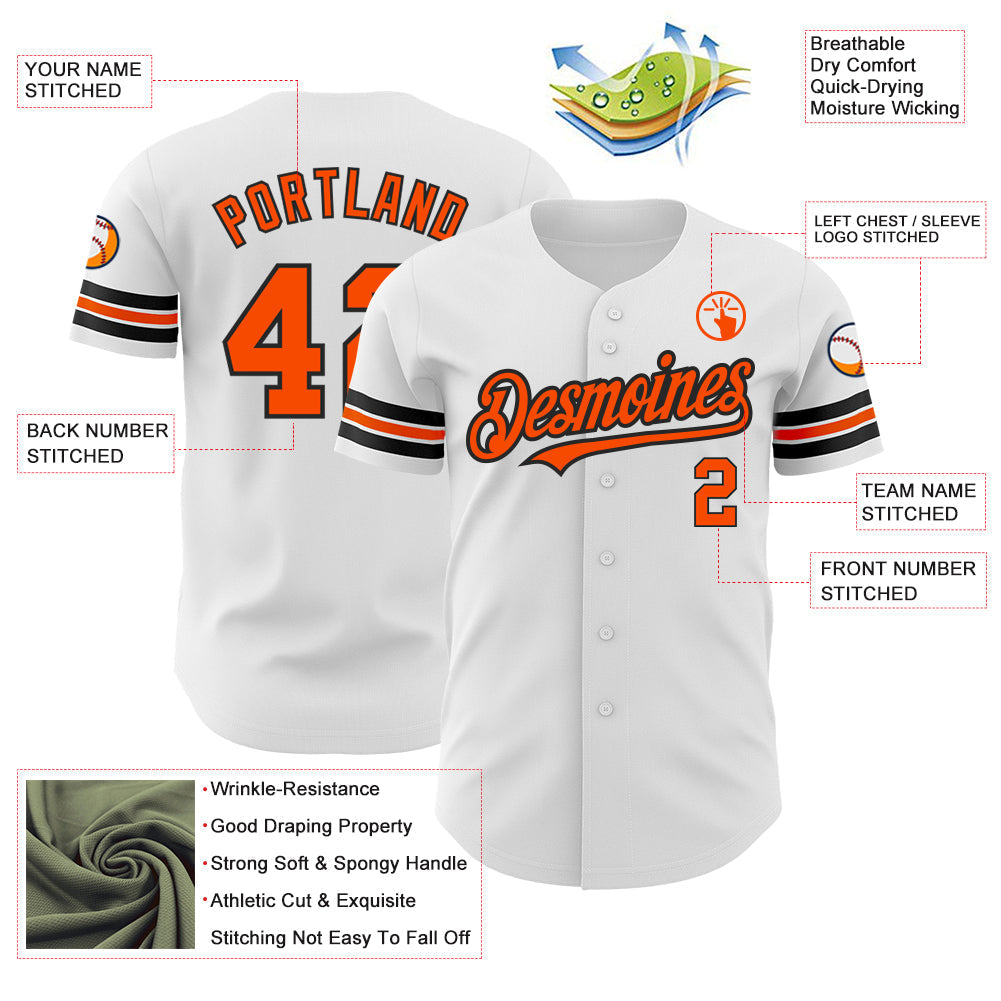 Custom White Orange-Black Authentic Baseball Jersey baseball jersey product view 3