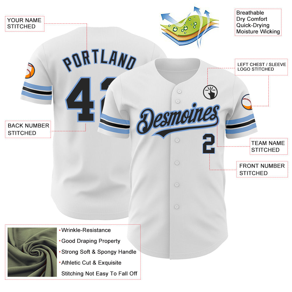 Custom White Black-Powder Blue Authentic Baseball Jersey baseball jersey product view 3