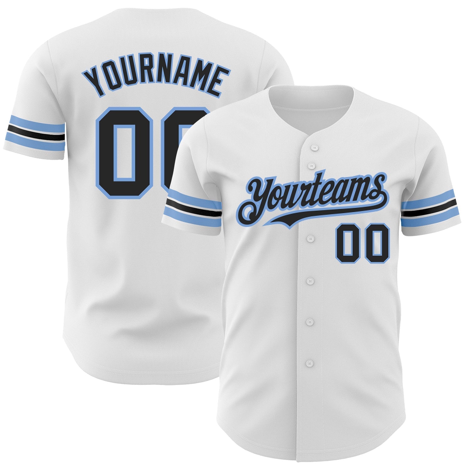 Custom White Black-Powder Blue Authentic Baseball Jersey baseball jersey product view 1