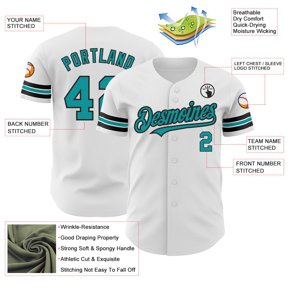 Custom White Teal-Black Authentic Baseball Jersey baseball jersey product view 3