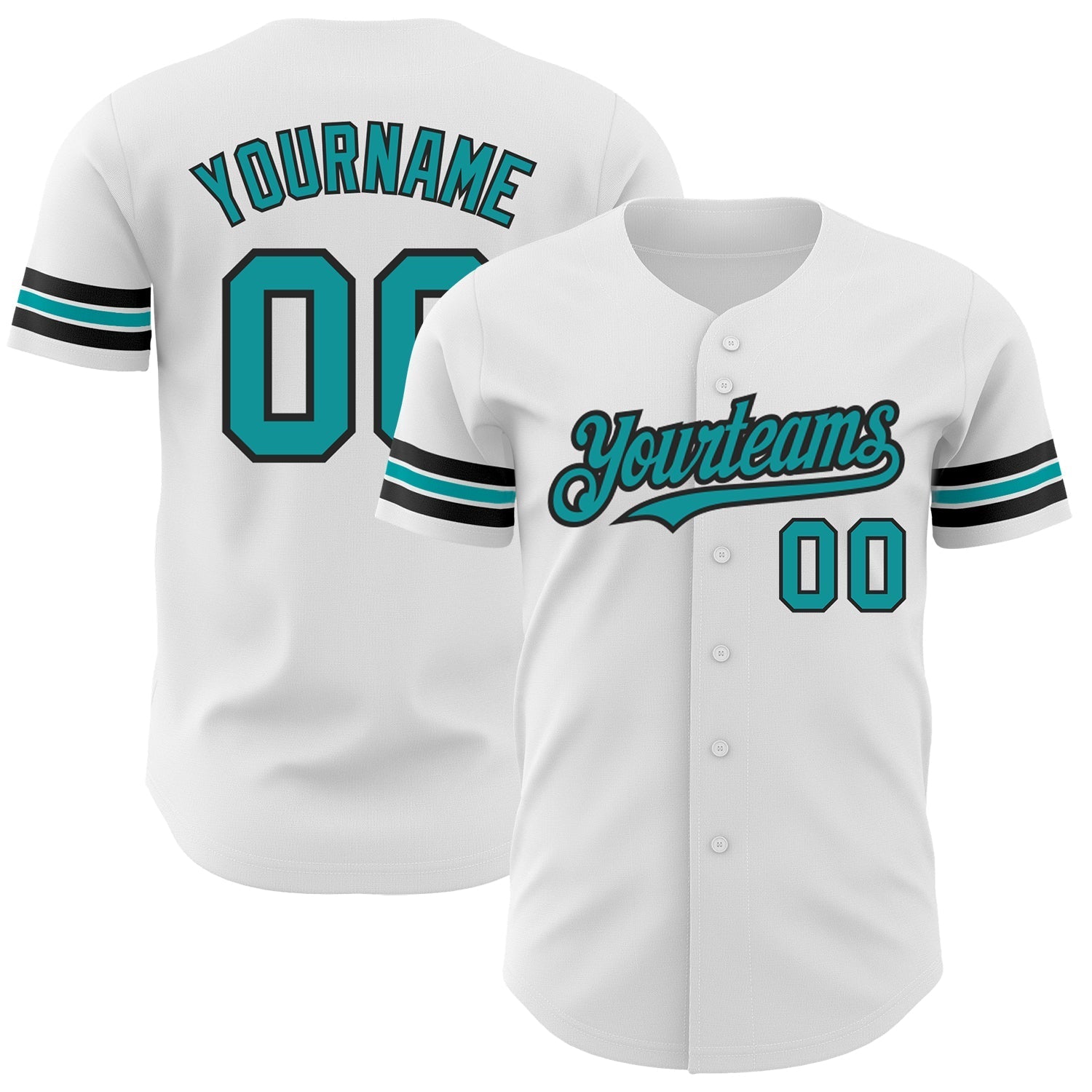 Custom White Teal-Black Authentic Baseball Jersey baseball jersey product view 1