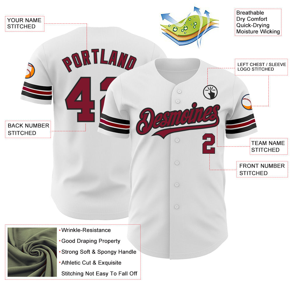 Custom White Crimson-Black Authentic Baseball Jersey baseball jersey product view 3