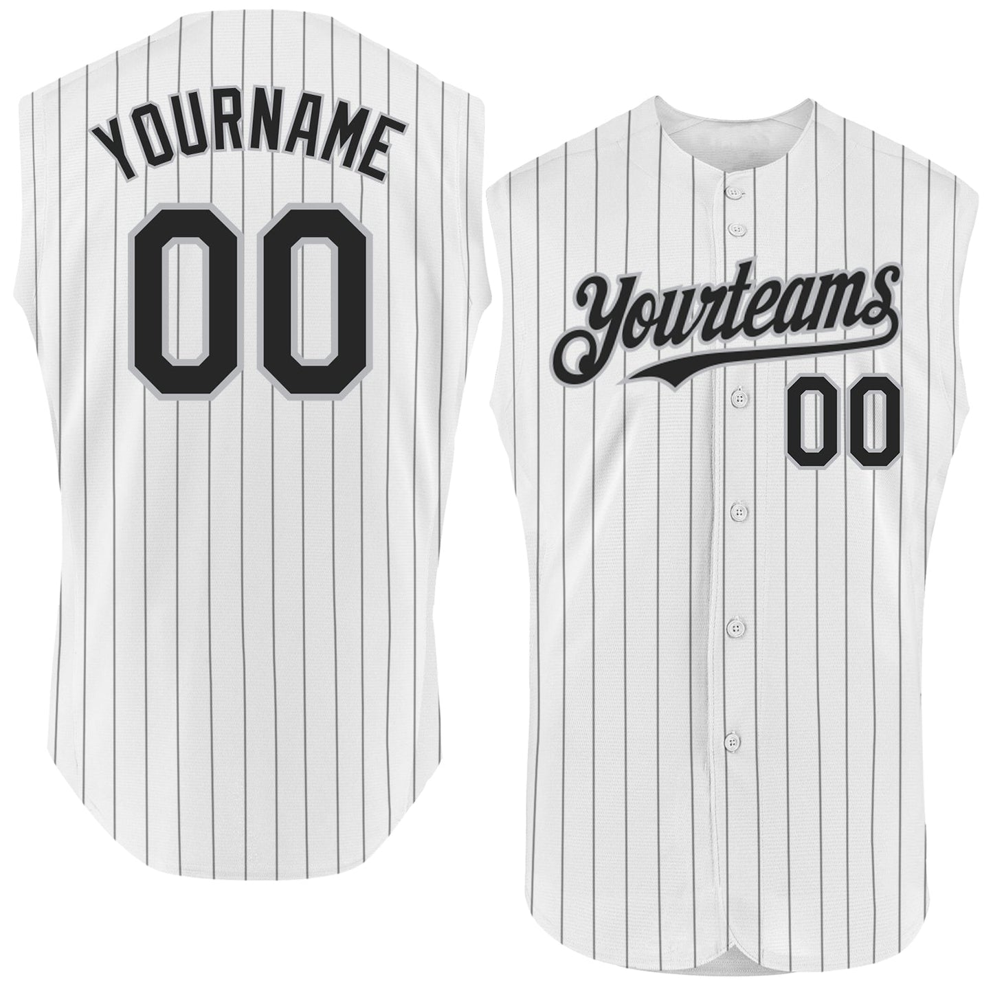 Custom White Black Pinstripe Gray Authentic Sleeveless Baseball Jersey baseball jersey product view 1