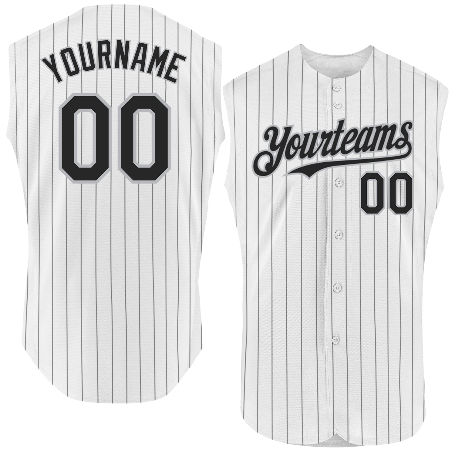Custom White Black Pinstripe Gray Authentic Sleeveless Baseball Jersey baseball jersey product view 1
