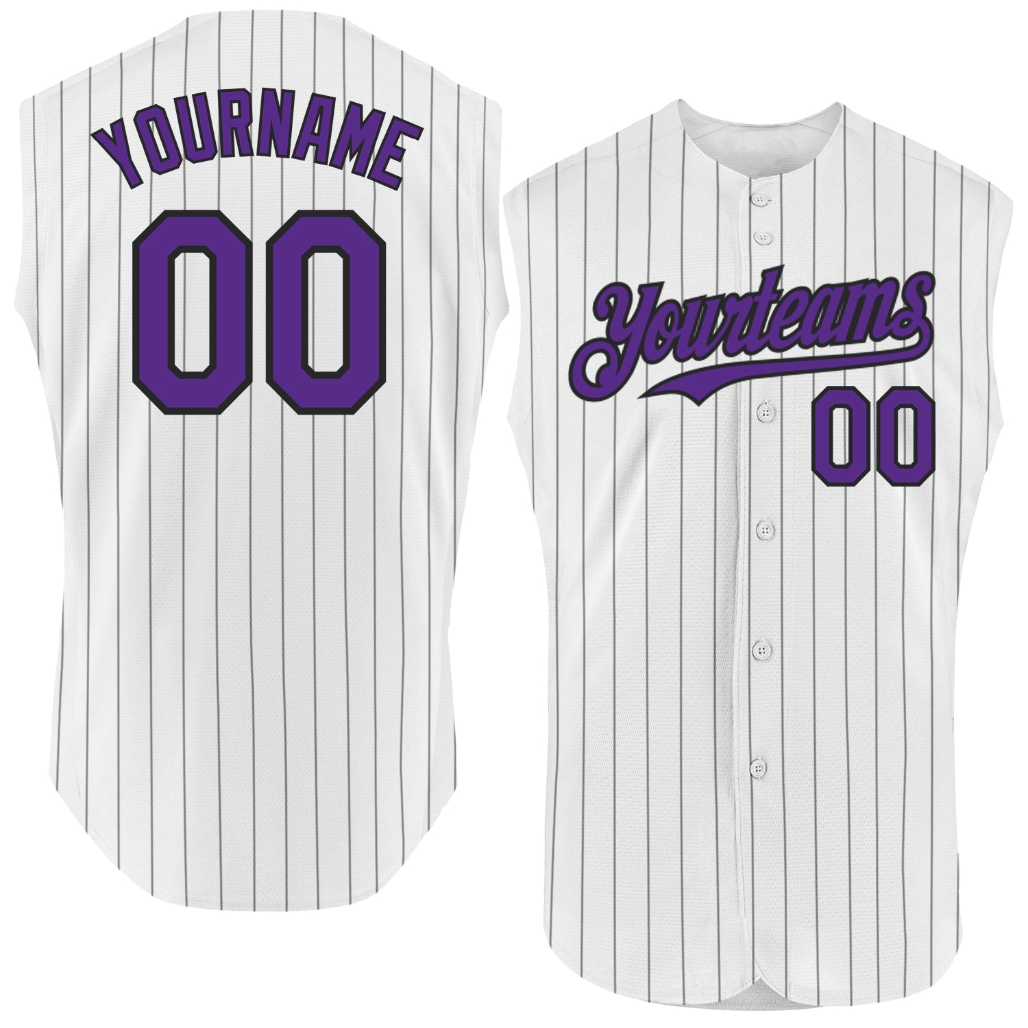 Custom White Black Pinstripe Purple Authentic Sleeveless Baseball Jersey baseball jersey product view 1