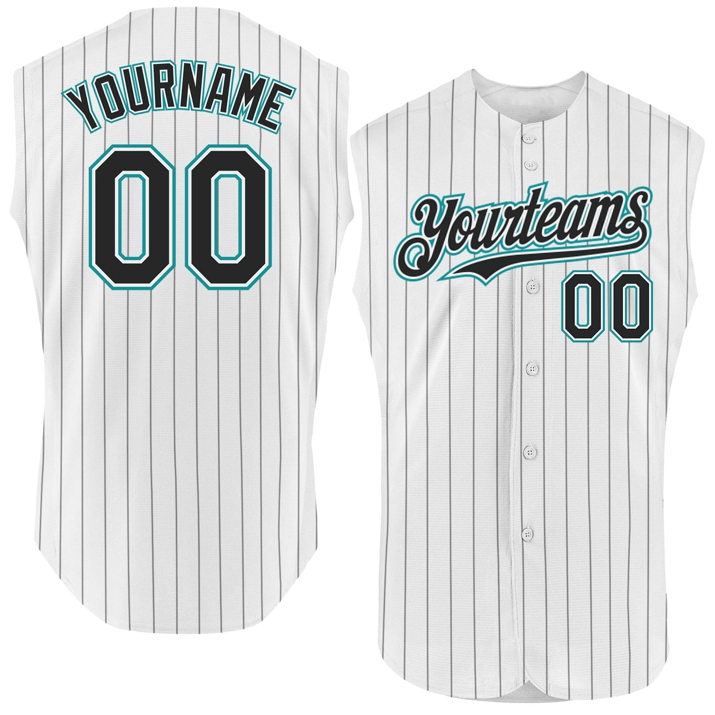 Custom White Black Pinstripe Teal Authentic Sleeveless Baseball Jersey baseball jersey product view 1