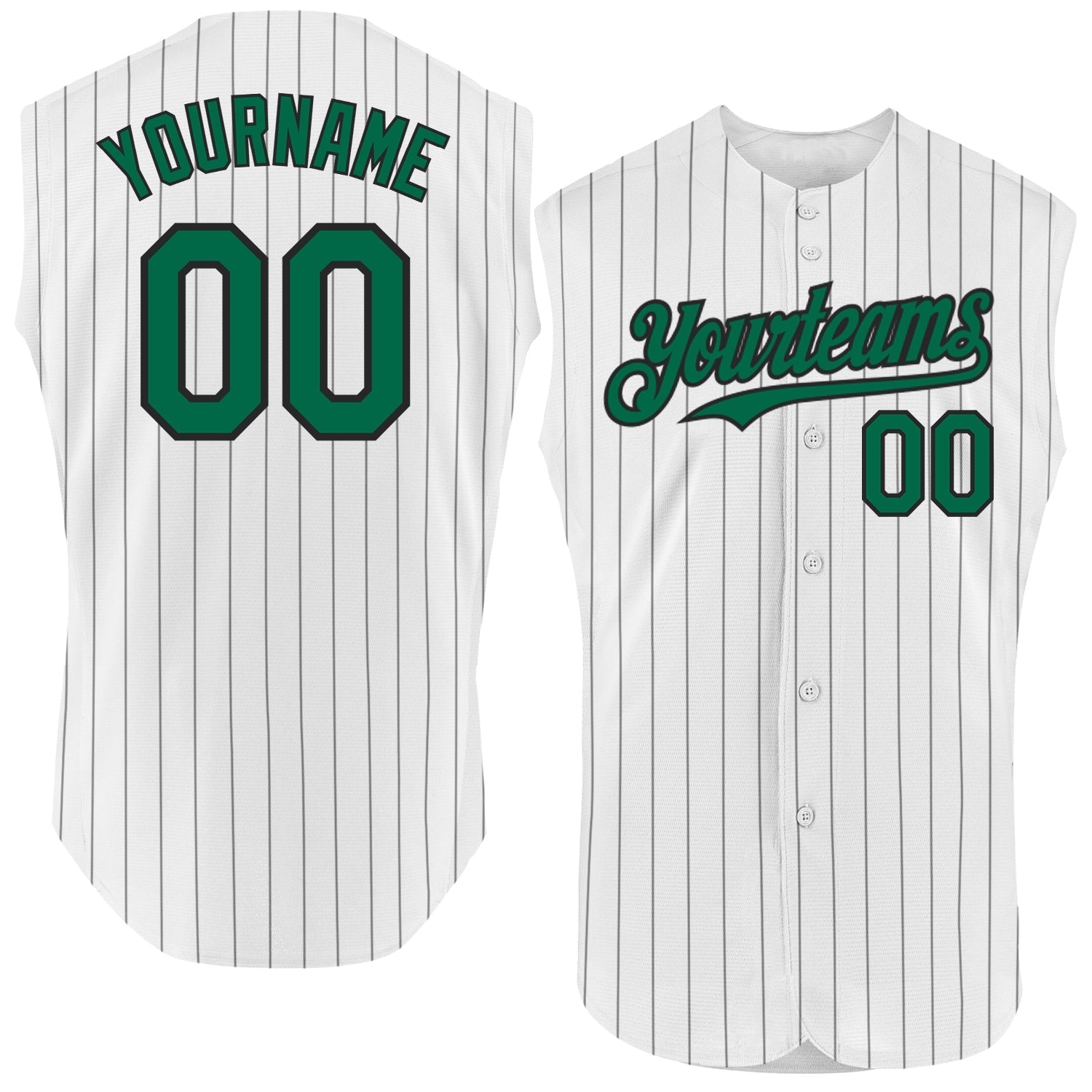 Custom White Black Pinstripe Kelly Green Authentic Sleeveless Baseball Jersey baseball jersey product view 1
