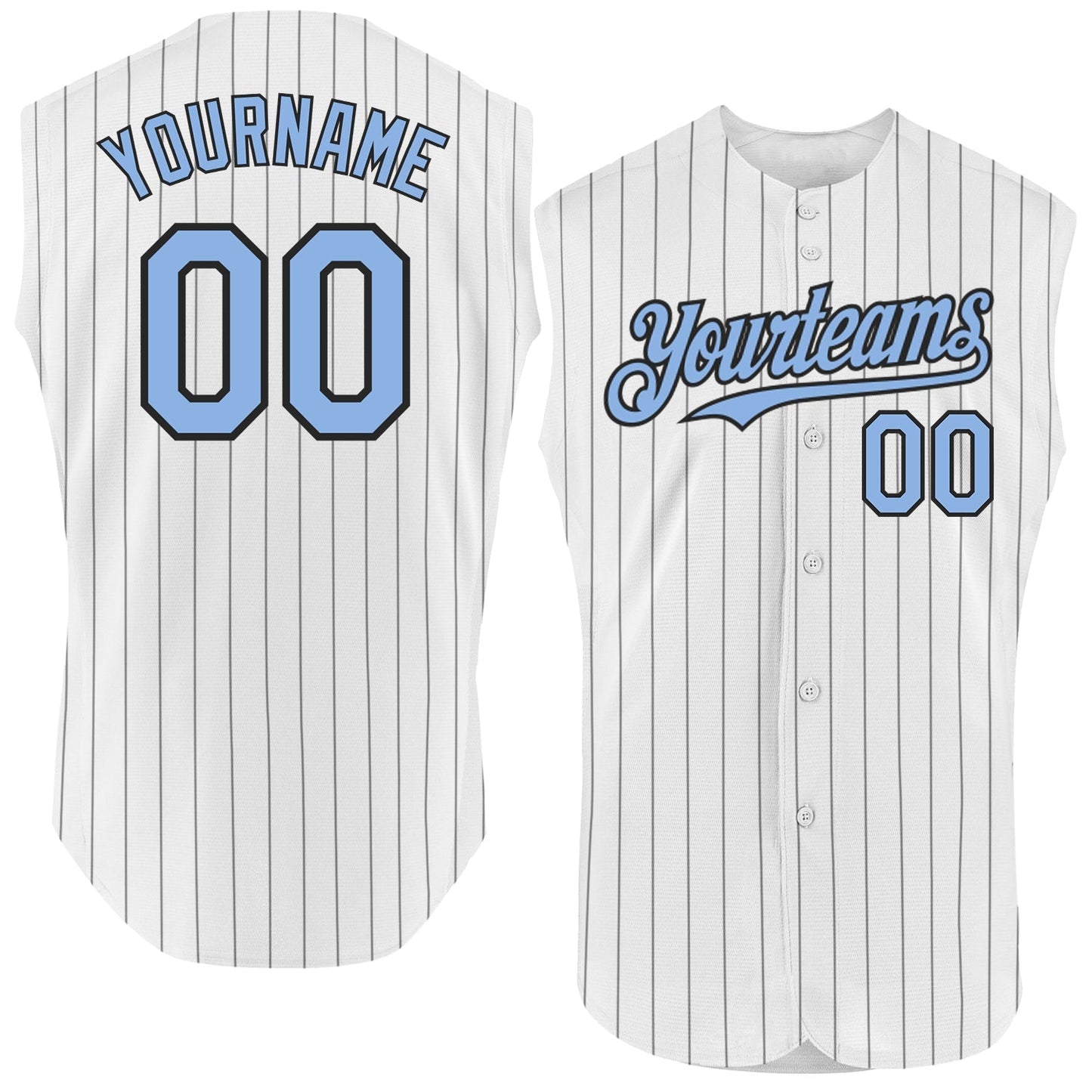 Custom White Black Pinstripe Light Blue Authentic Sleeveless Baseball Jersey baseball jersey product view 1
