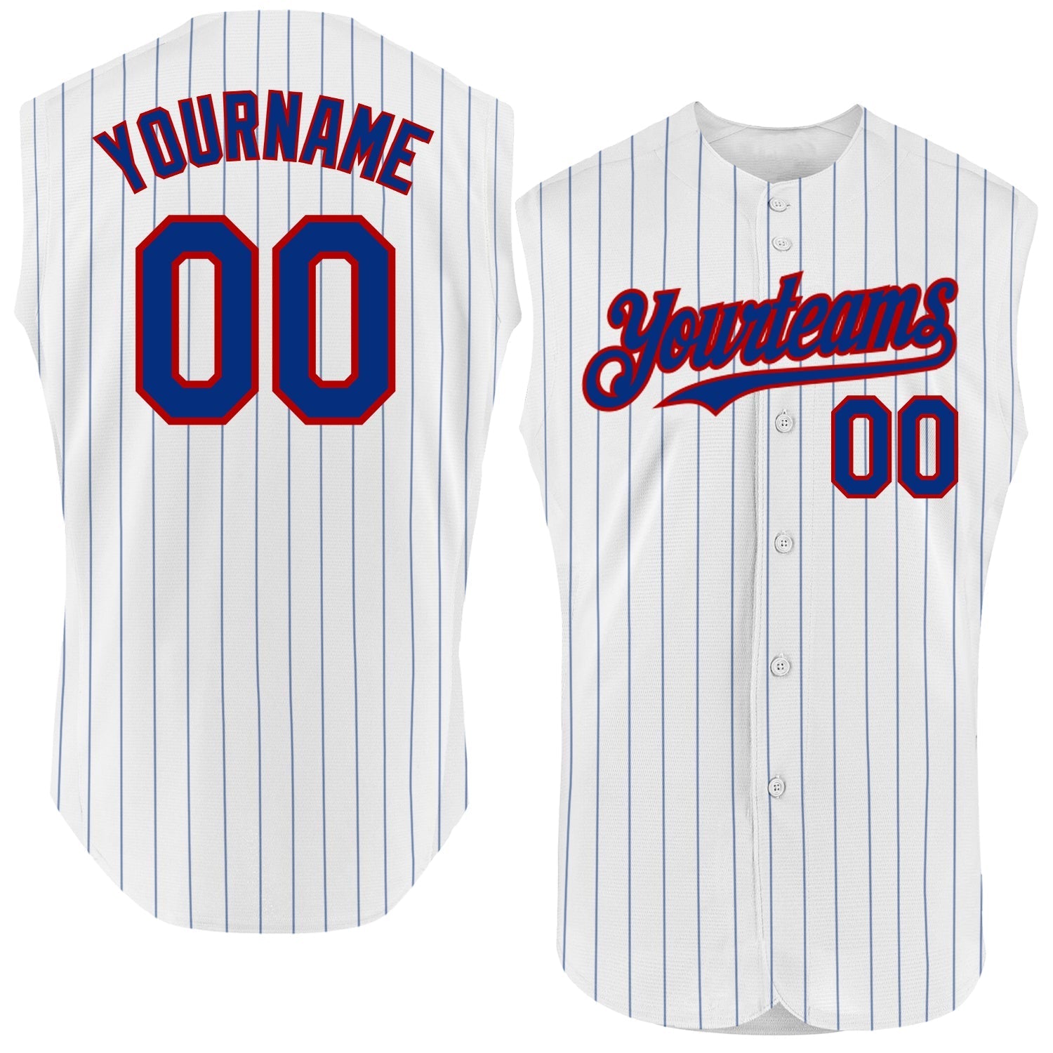 Custom White Royal Pinstripe Red Authentic Sleeveless Baseball Jersey baseball jersey product view 1