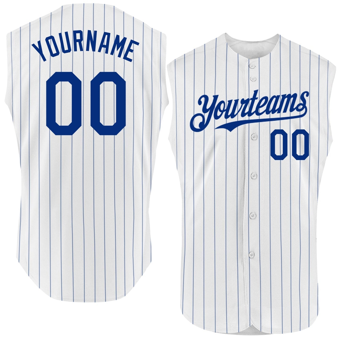 Custom White Royal Pinstripe Royal Authentic Sleeveless Baseball Jersey baseball jersey product view 1