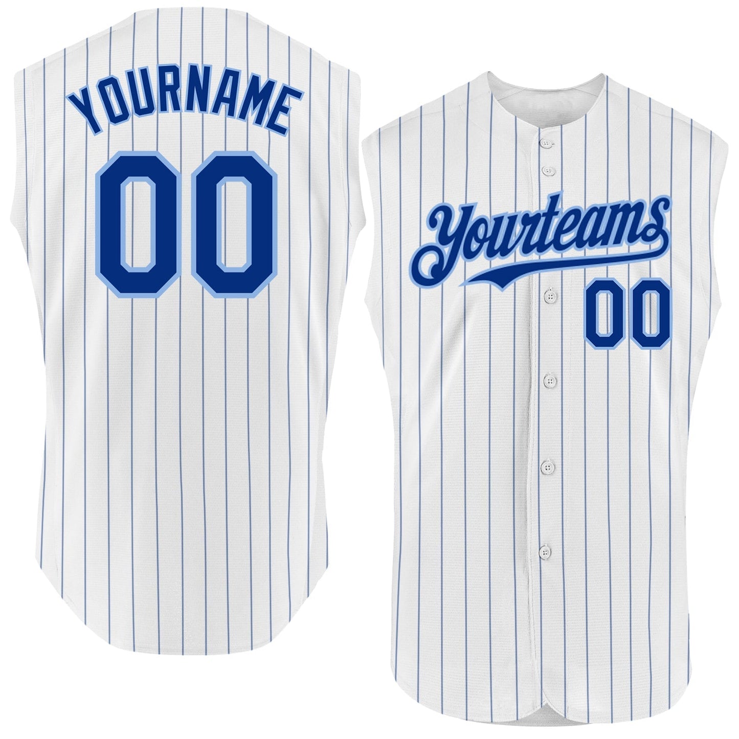 Custom White Royal Pinstripe Light Blue Authentic Sleeveless Baseball Jersey baseball jersey product view 1