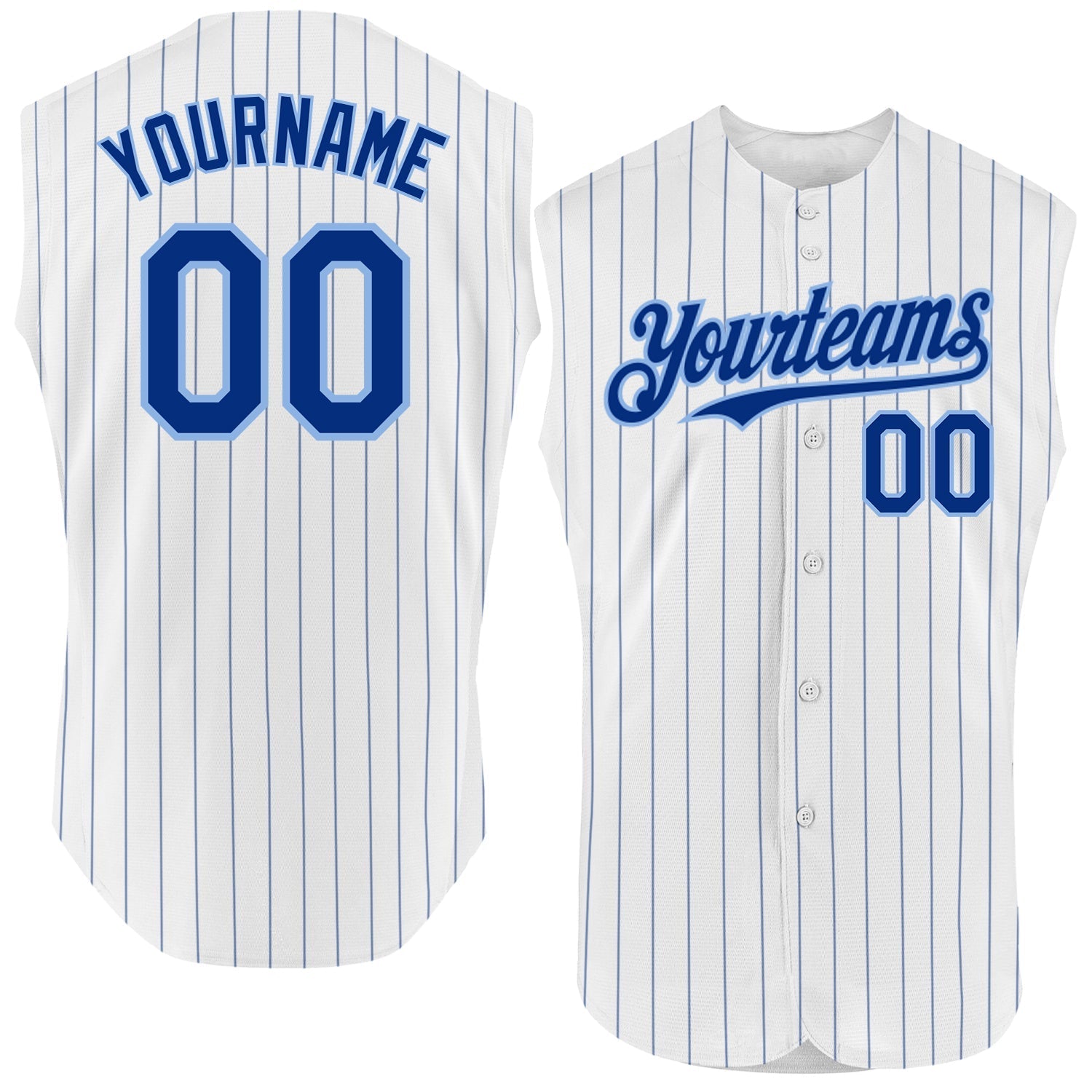 Custom White Royal Pinstripe Light Blue Authentic Sleeveless Baseball Jersey baseball jersey product view 1