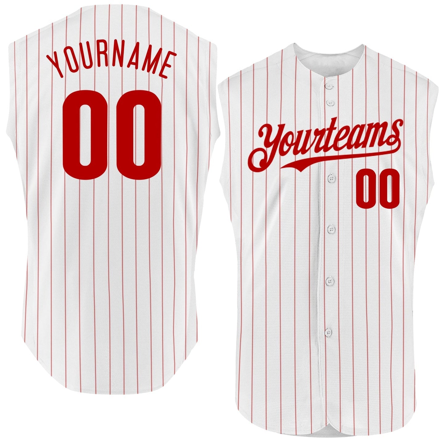 Custom White Red Pinstripe Red Authentic Sleeveless Baseball Jersey baseball jersey product view 1