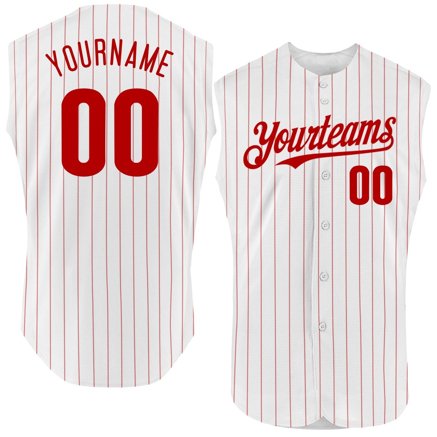 Custom White Red Pinstripe Red Authentic Sleeveless Baseball Jersey baseball jersey product view 1