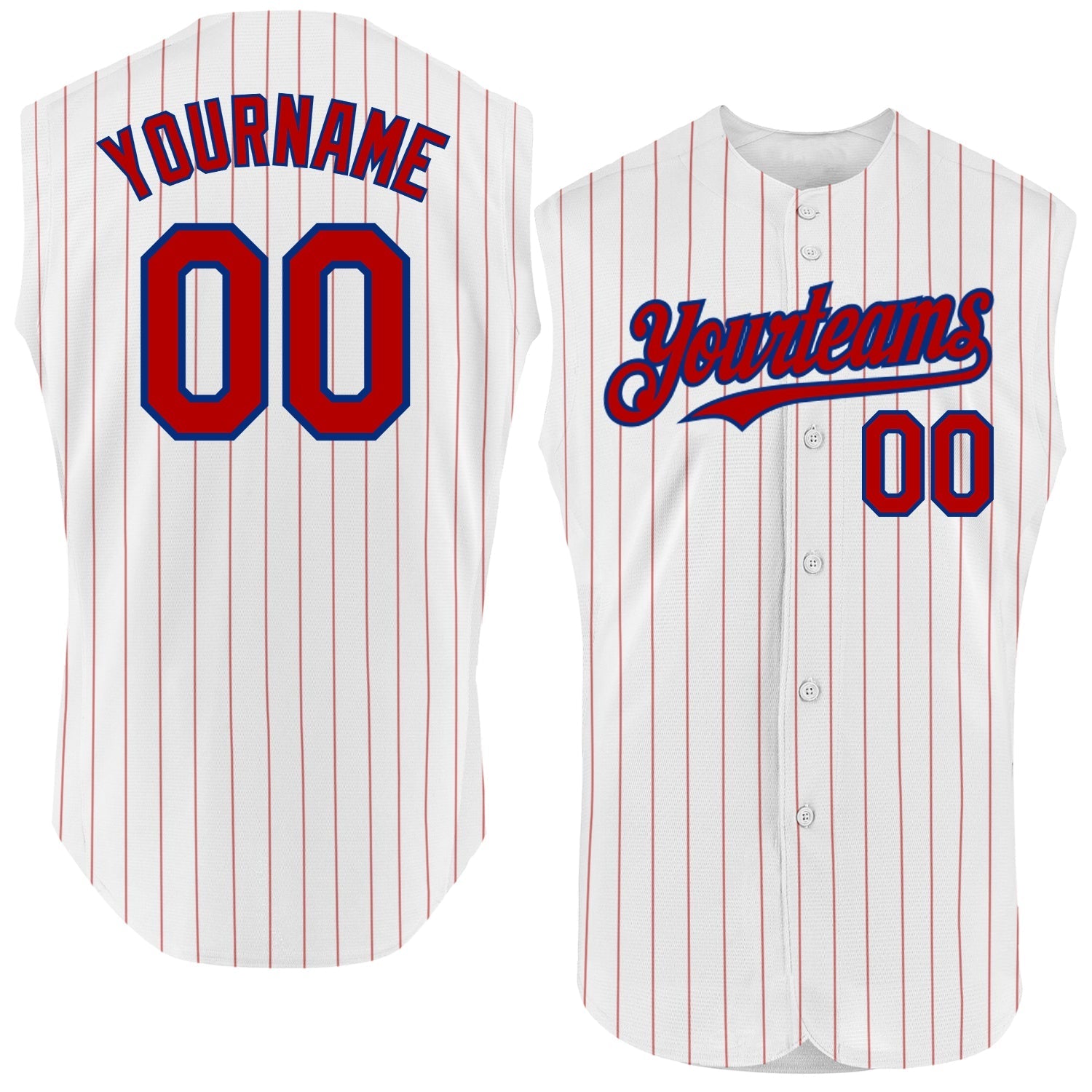 Custom White Red Pinstripe Royal Authentic Sleeveless Baseball Jersey baseball jersey product view 1