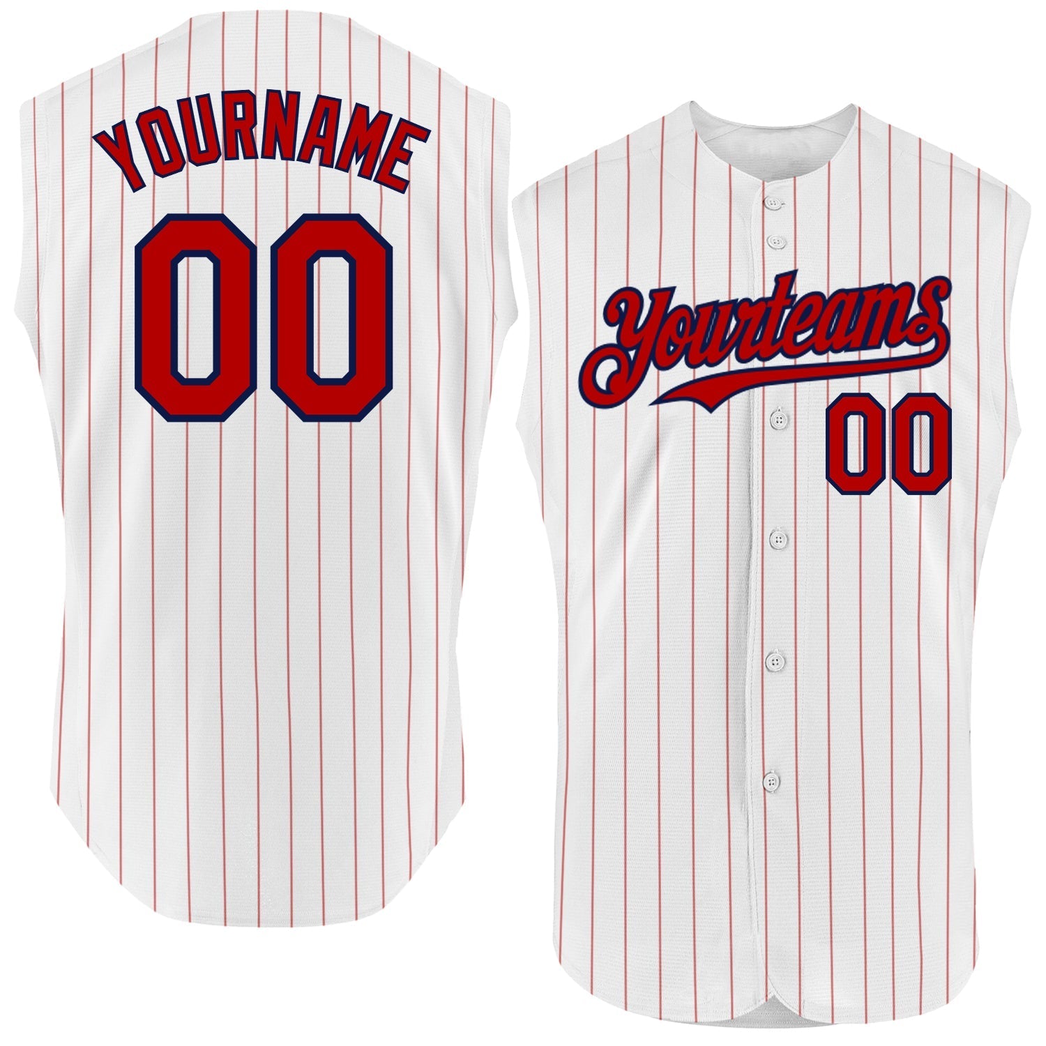 Custom White Red Pinstripe Navy Authentic Sleeveless Baseball Jersey baseball jersey product view 1