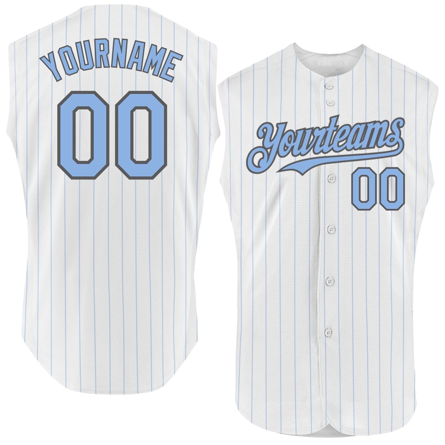 Custom White Light Blue Pinstripe Steel Gray Authentic Sleeveless Baseball Jersey baseball jersey product view 1