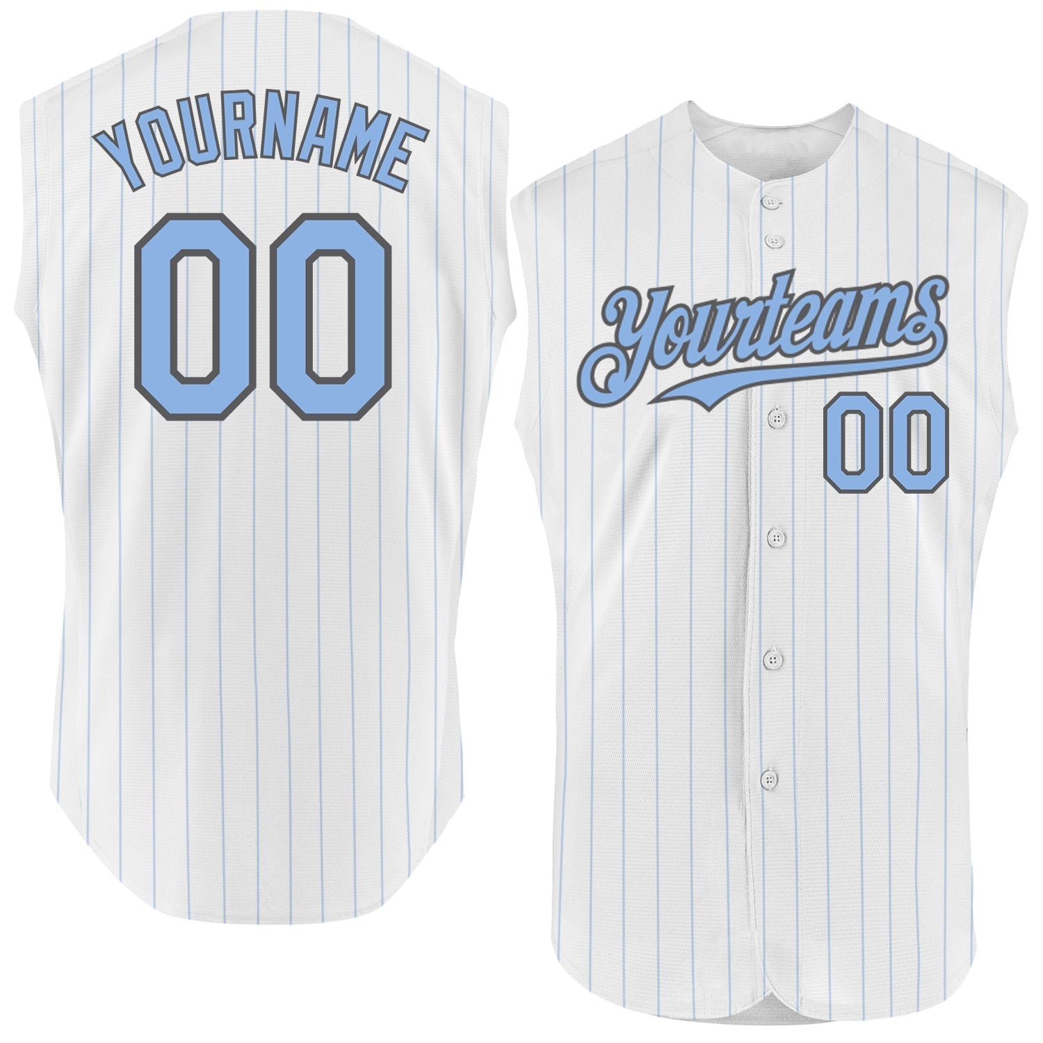 Custom White Light Blue Pinstripe Steel Gray Authentic Sleeveless Baseball Jersey baseball jersey product view 1