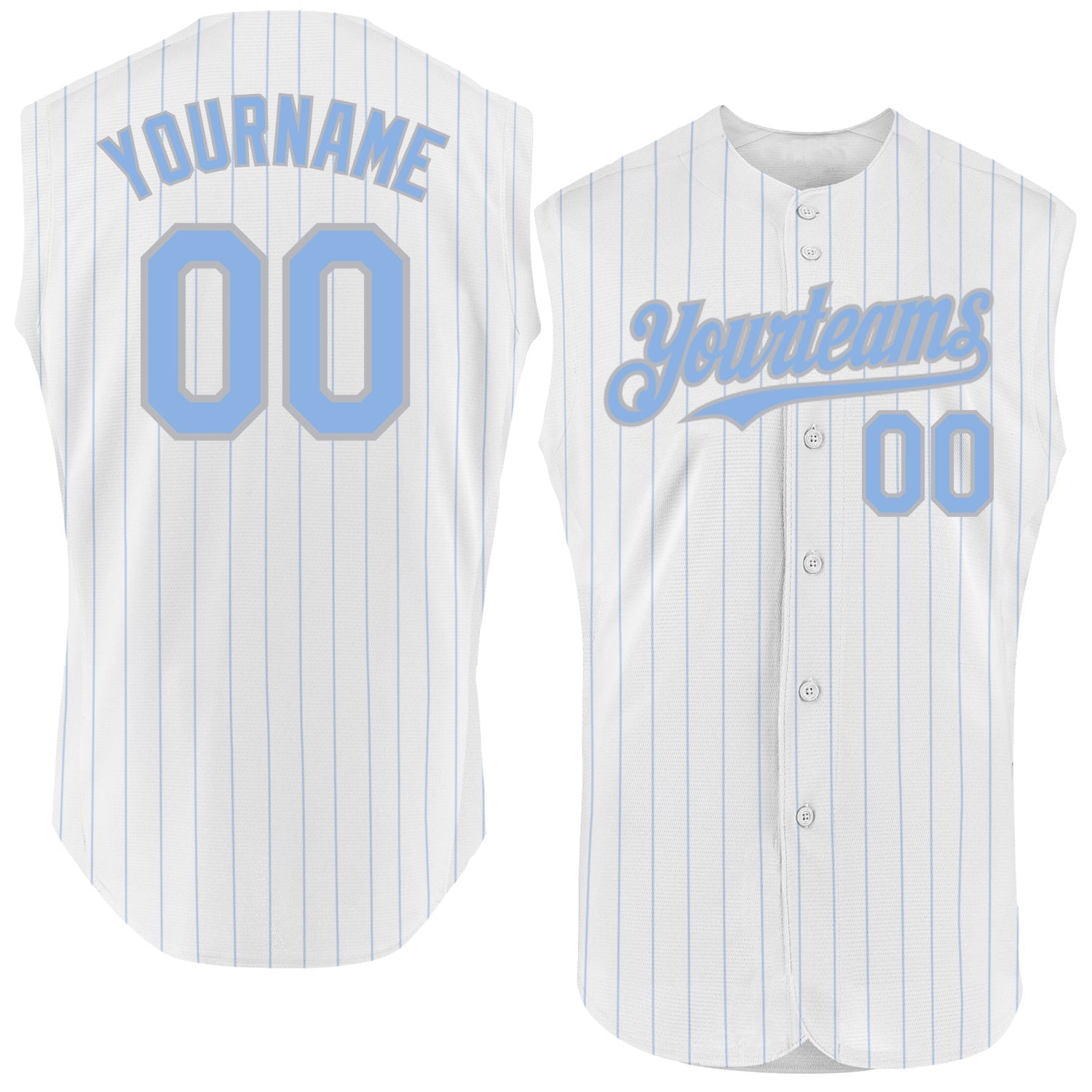 Custom White Light Blue Pinstripe Gray Authentic Sleeveless Baseball Jersey baseball jersey product view 1