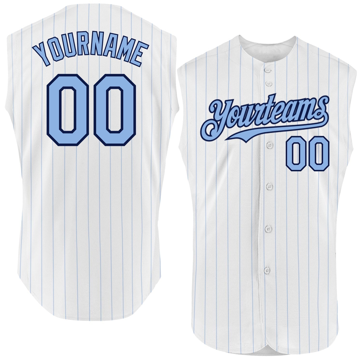 Custom White Light Blue Pinstripe Navy Authentic Sleeveless Baseball Jersey baseball jersey product view 1