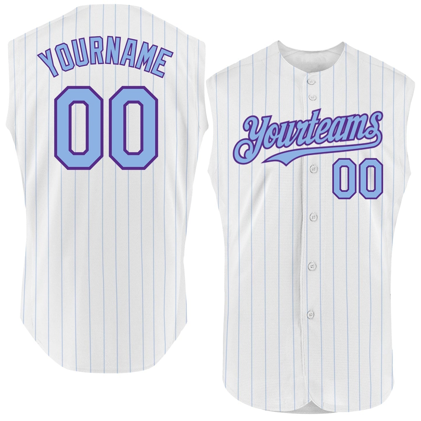 Custom White Light Blue Pinstripe Purple Authentic Sleeveless Baseball Jersey baseball jersey product view 1