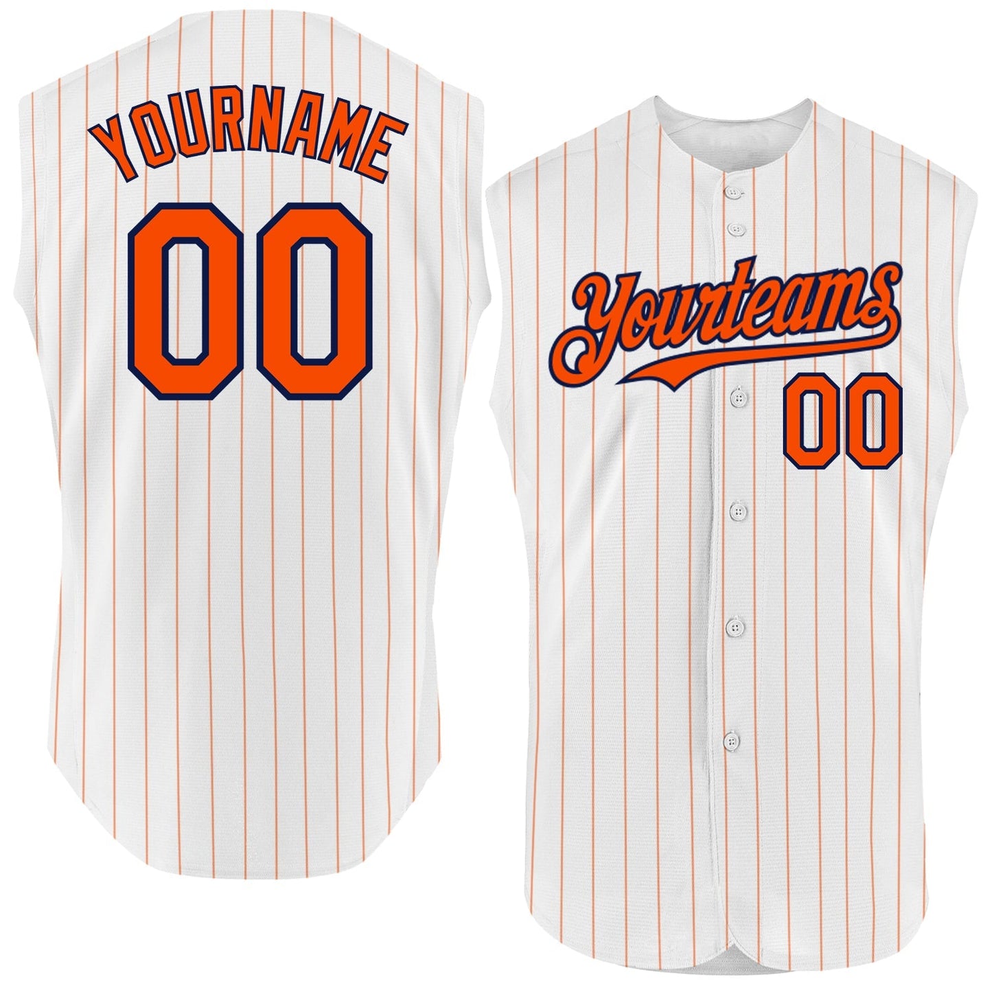 Custom White Orange Pinstripe Navy Authentic Sleeveless Baseball Jersey baseball jersey product view 1