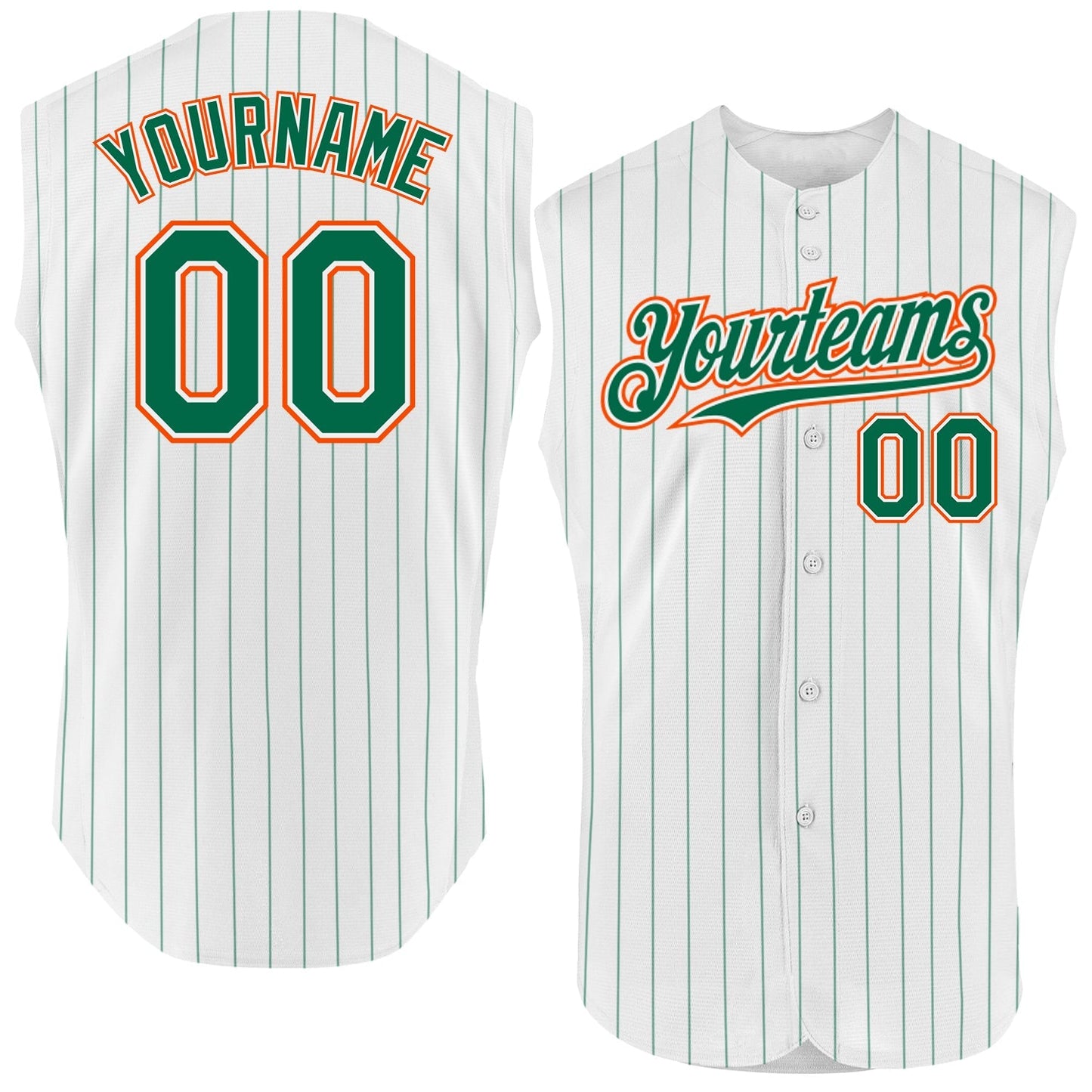 Custom White Kelly Green Pinstripe Orange Authentic Sleeveless Baseball Jersey baseball jersey product view 1