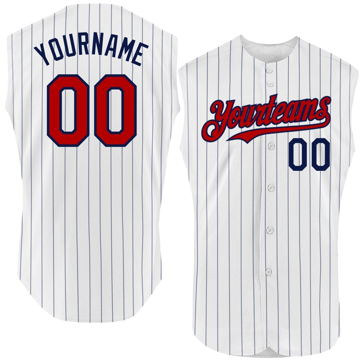 Custom White Navy Pinstripe Red Authentic Sleeveless Baseball Jersey baseball jersey product view 1