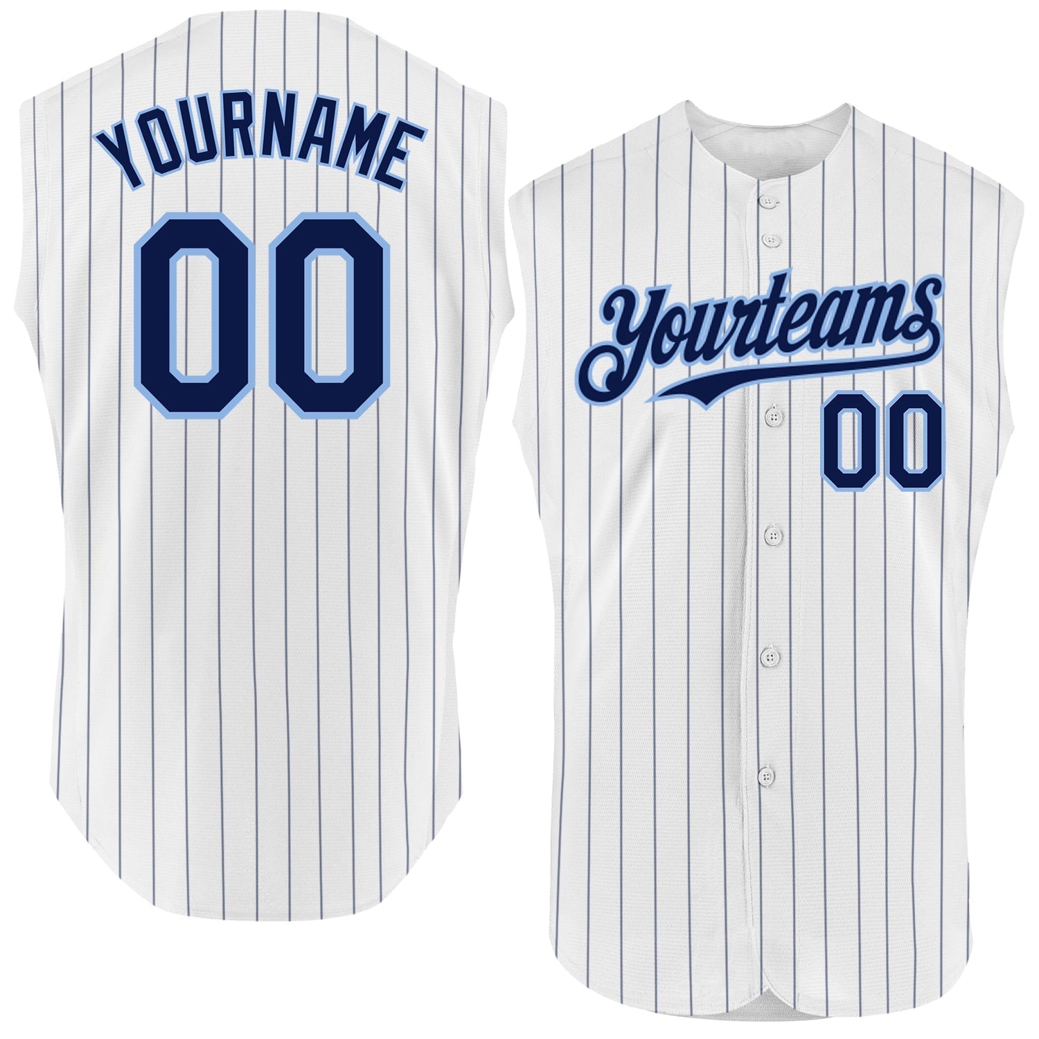 Custom White Navy Pinstripe Light Blue Authentic Sleeveless Baseball Jersey baseball jersey product view 1