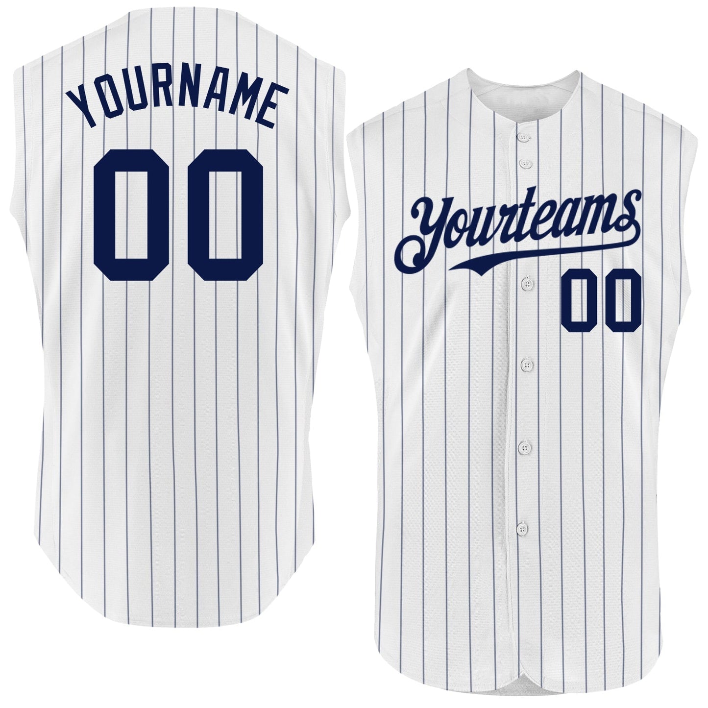 Custom White Navy Pinstripe Navy Authentic Sleeveless Baseball Jersey baseball jersey product view 1