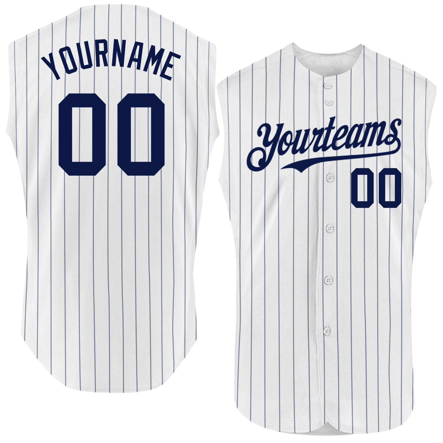 Custom White Navy Pinstripe Navy Authentic Sleeveless Baseball Jersey baseball jersey product view 1