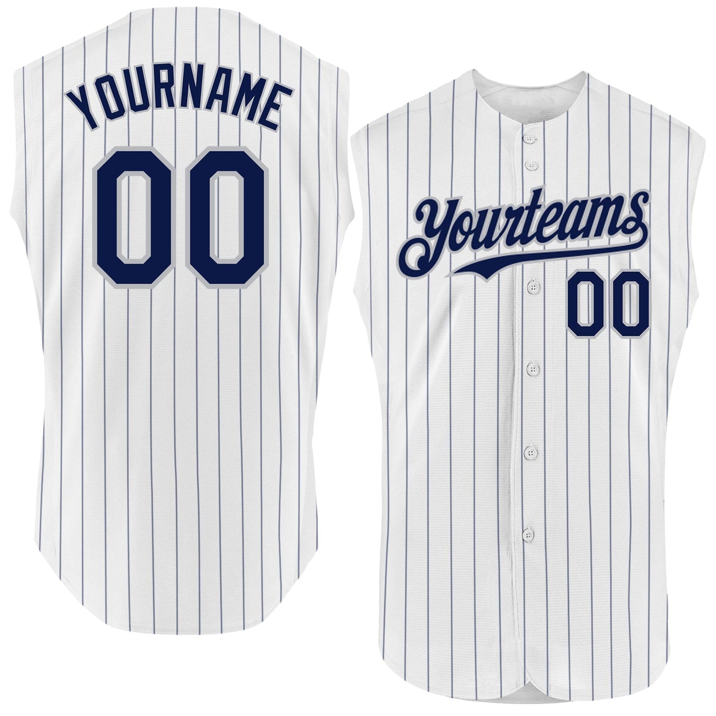 Custom White Navy Pinstripe Gray Authentic Sleeveless Baseball Jersey baseball jersey product view 1