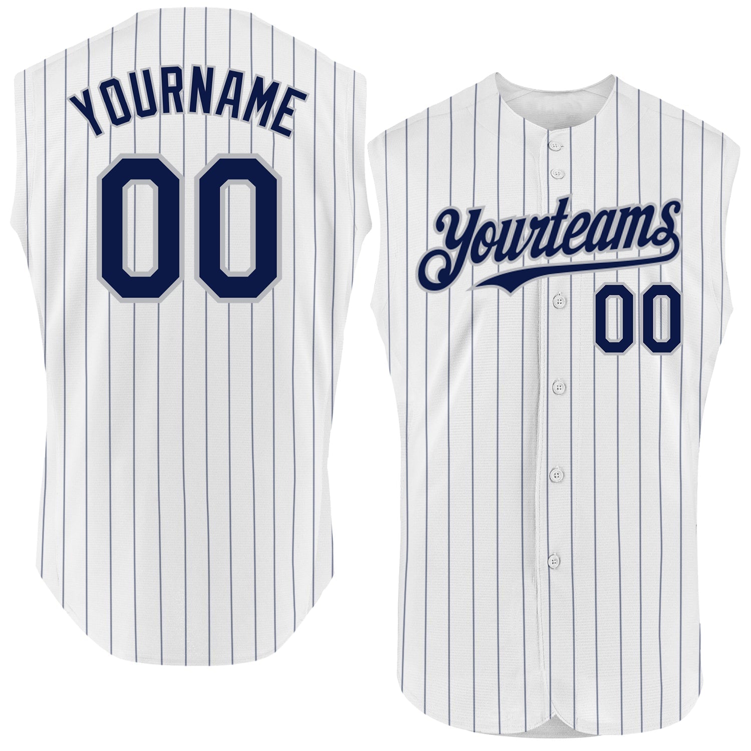 Custom White Navy Pinstripe Gray Authentic Sleeveless Baseball Jersey baseball jersey product view 1