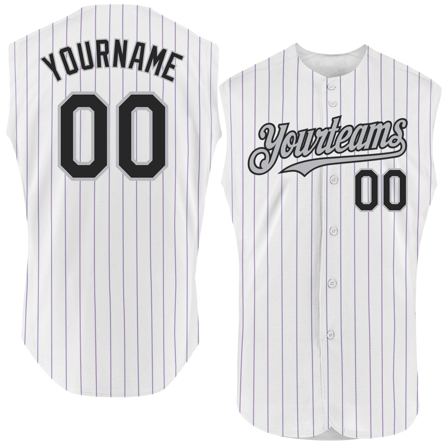 Custom White Purple Pinstripe Black-Gray Authentic Sleeveless Baseball Jersey baseball jersey product view 1