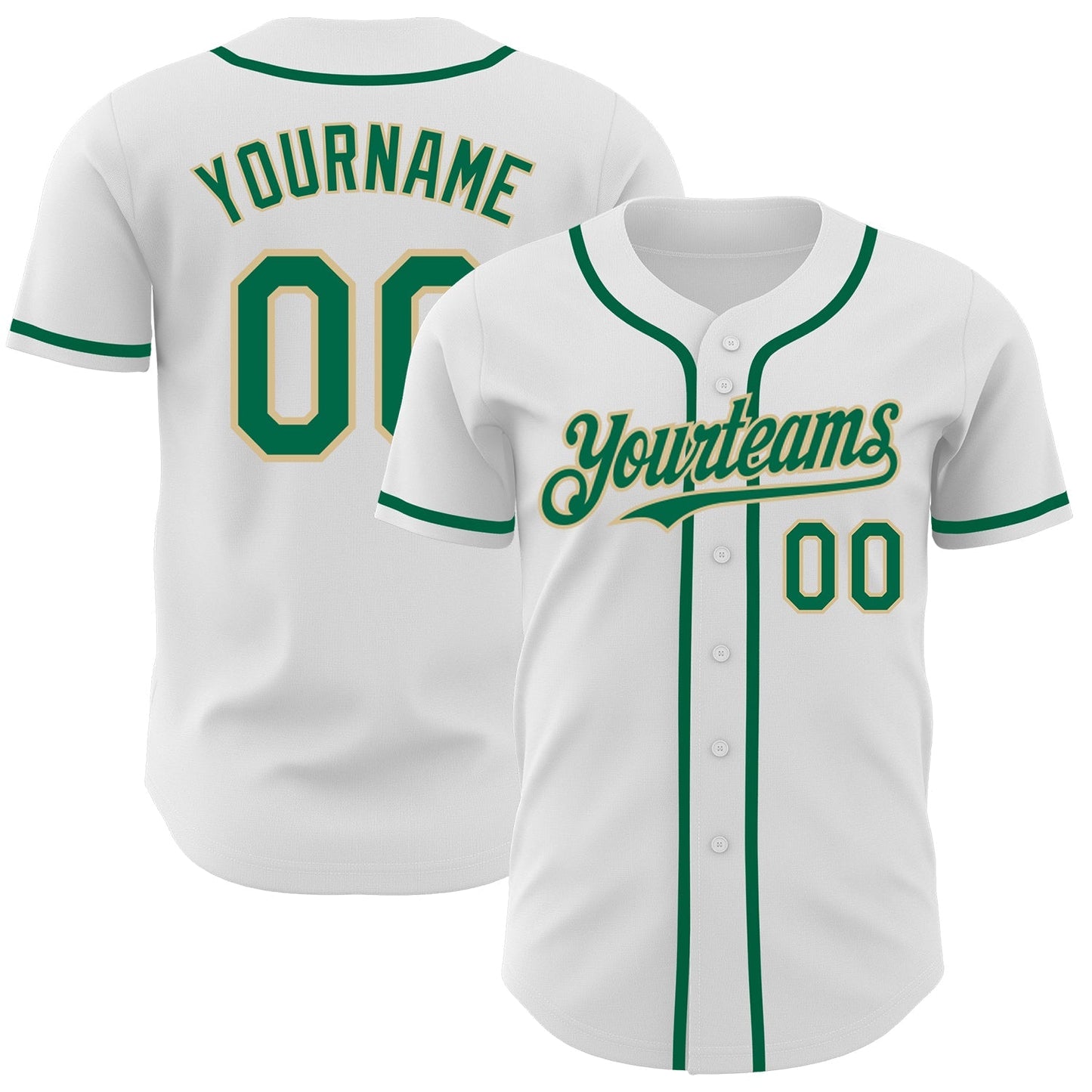 Custom White Kelly Green-Vegas Gold Authentic Baseball Jersey baseball jersey product view 1