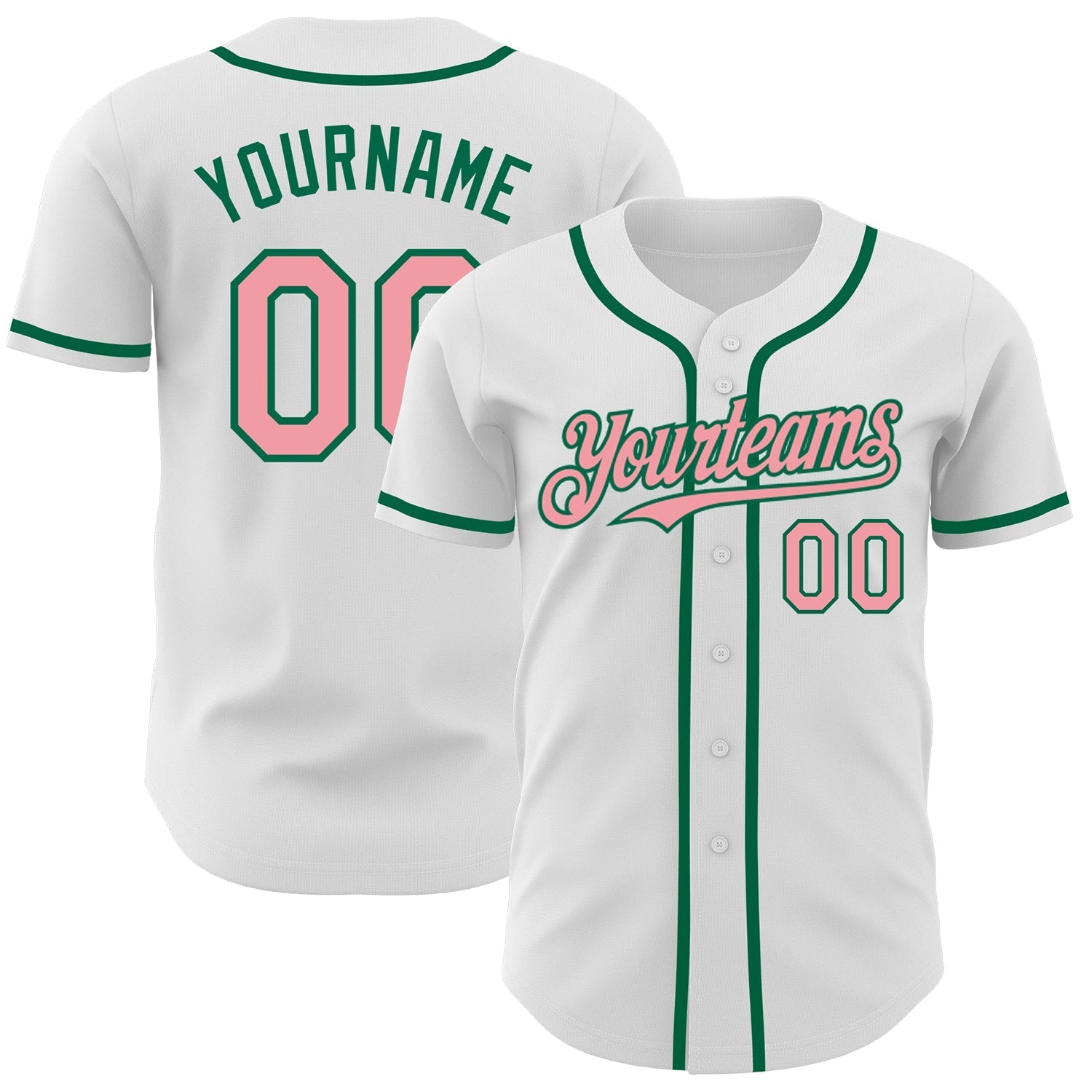 Custom White Medium Pink-Kelly Green Authentic Baseball Jersey baseball jersey product view 1