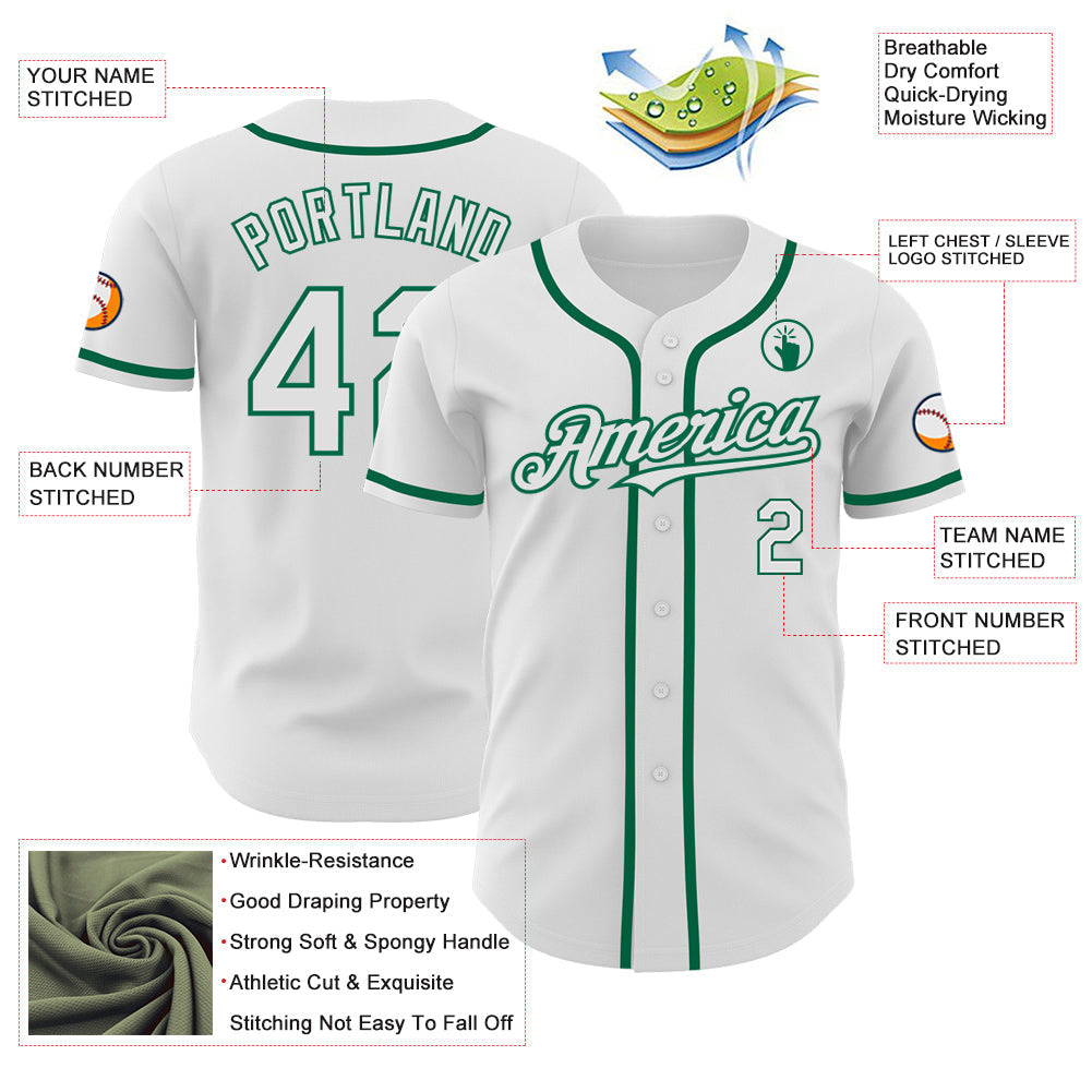 Custom White Kelly Green Authentic Baseball Jersey baseball jersey product view 3