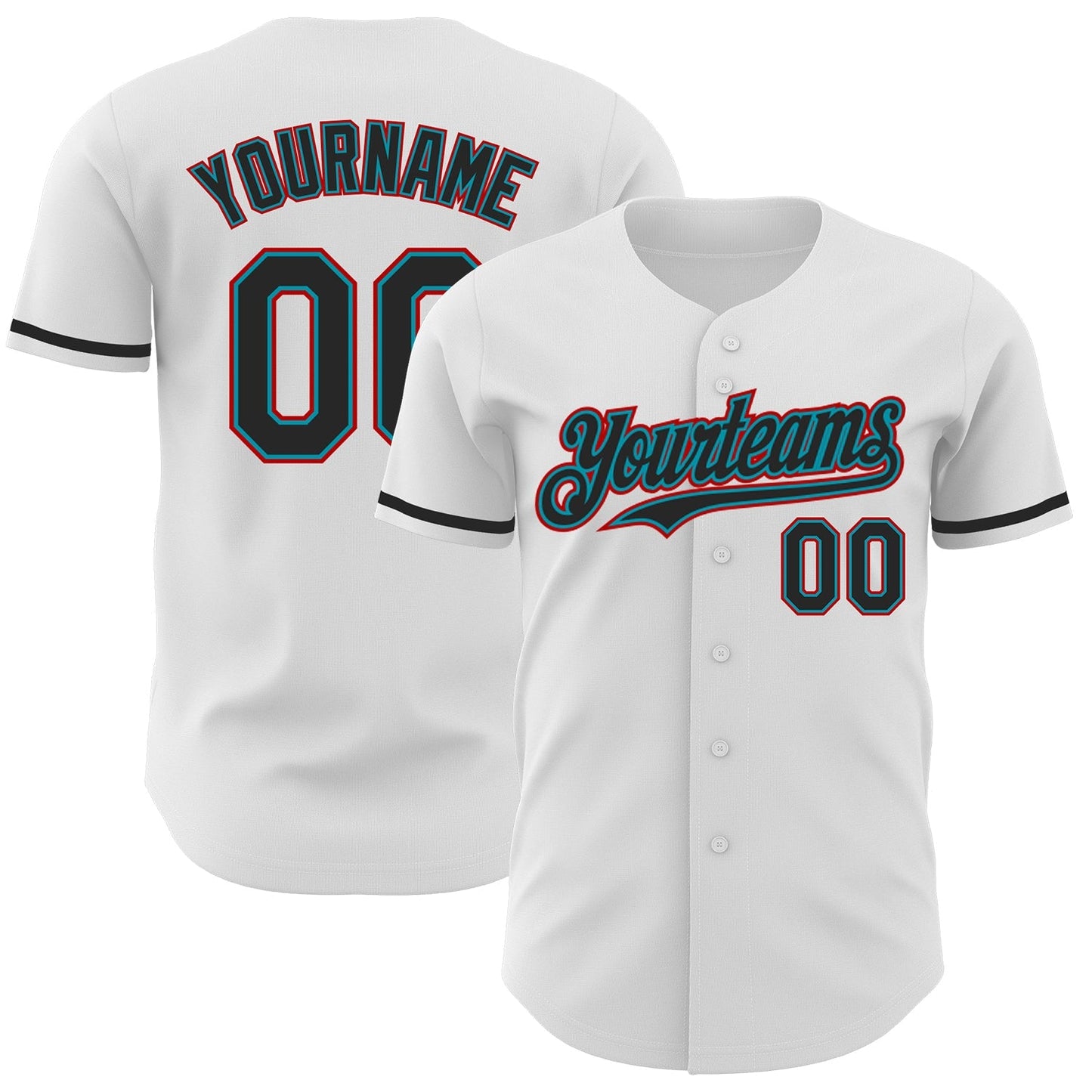 Custom White Black Teal-Red Authentic Baseball Jersey baseball jersey product view 1