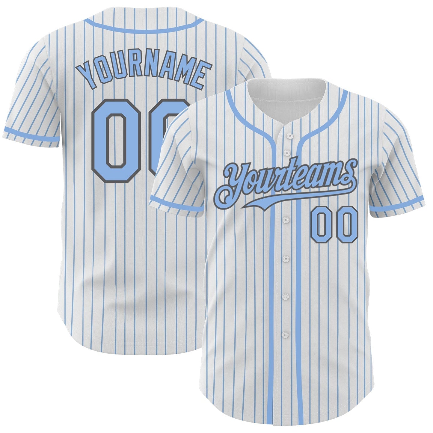 Custom White Light Blue Pinstripe Steel Gray Authentic Baseball Jersey baseball jersey product view 1