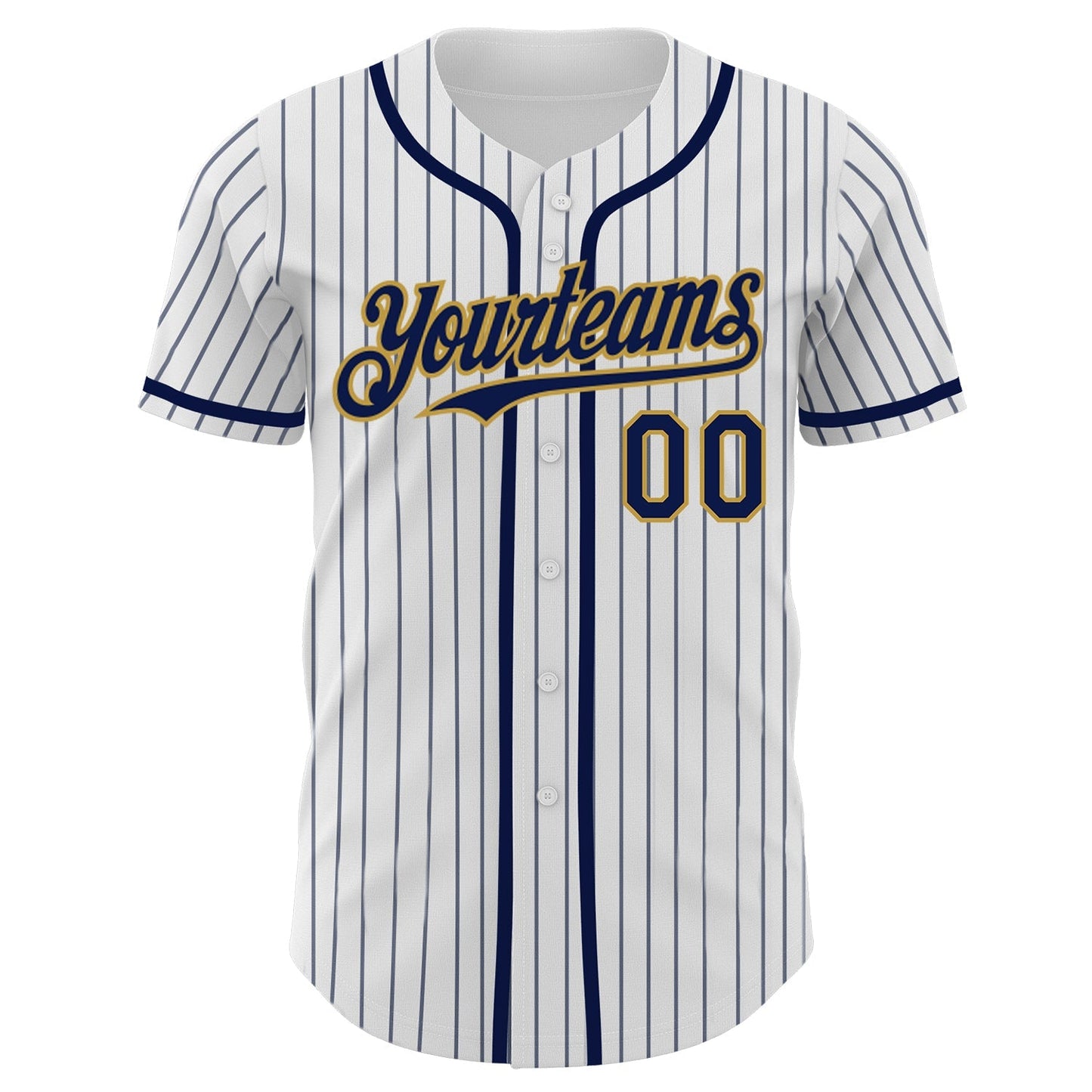 Custom White Navy Pinstripe Old Gold Authentic Baseball Jersey baseball jersey product view 2