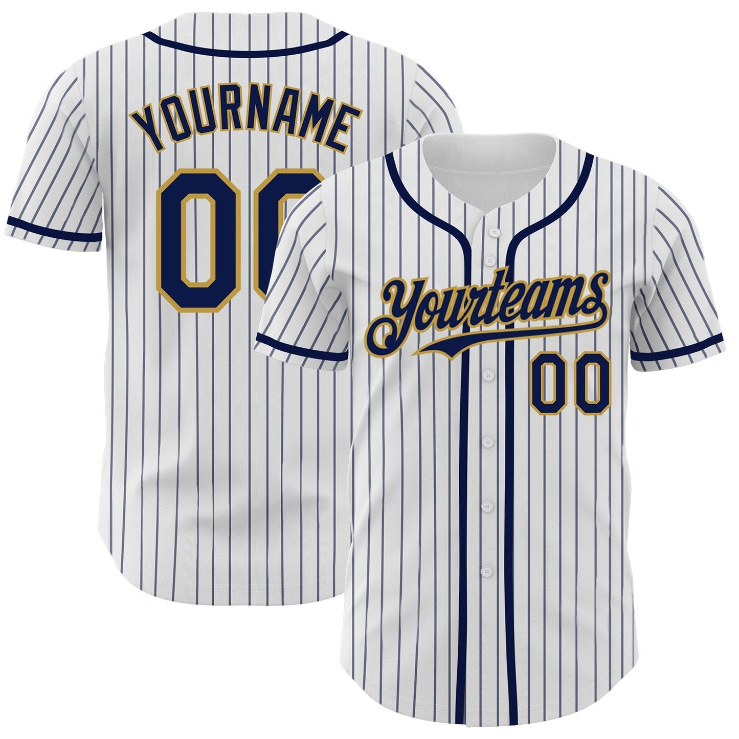 Custom White Navy Pinstripe Old Gold Authentic Baseball Jersey baseball jersey product view 1